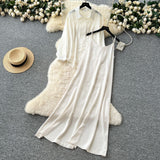 Temperament Two Sets Of Women's Languid Languid Wind Outside The Thin Loose Long-Sleeved Sunscreen Jacket + Sling Dress
