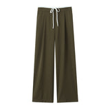 Caught Waist Wide Leg Double-Layered Leisure Trousers 2025 Spring And Summer New Women's Rope High Waist Folding Broad Leg Trousers