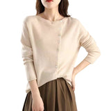 No Bump Shirt ~ 2025 Autumn And Winter Single Row Buckle Cashmere Cardigan Women Solid Color Cashmere Low Round Collar Thin Knitted Outside