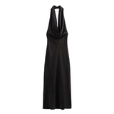 Women's Clothing 2025 Summer New Temperament Hanging Neck Collar Silk Texture Repairing Flute Dress