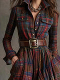 2025 Women's Shirt Dress Digital Print Collar Long Sleeve Retro Dress Dress