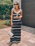 Fashion Suit Striped Knitted Vest Blouse High Waist-Colly Half-Dress Two-Piece Woman