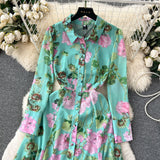 French Retro Breeze Mashed Floral Shirt Collar Dress Women's Spring Waists Thin Senior Sense Light Luxury Big Dress