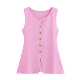 92 Gold Knitted Vest Shirt 10 Women's 041 Simple Single Buckle Fashion