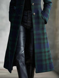 2025 Women's Single Buckle Digital Print Lattice Long Sleeve Long Open Shirt Jacket