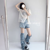 Vibe Hottie Fried Street Wash Denim Leg Set Design Strap Pile Trousers Calves Denim Shorts Cover