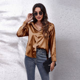 Colored Shirt Women's Denswear Simulation Silk Long-Sleeved Shirt New Women's Clothing