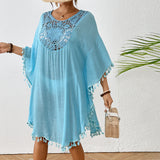 Beach Dress 2025 New Beach Hooded Hook Splicing Tunne Bikini