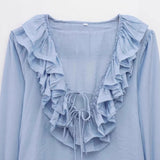 Z2025 New Women's Fashion Simple Cascade Decoration Long-Sleeved Shirt Women 8544207