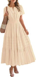 2025 Spring And Summer Women's New Fashion V-Neck Folding Bubble Sleeve Layer - Big Swing Dress Woman