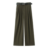 Multicolor 2025 Spring New Women's Fashion Simple With Belt Double Fold Trousers