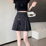 New Chinese A-Dress Skirt Women's Early Autumn Black Short Skirt New Bag Hip Skirt High Waist Thin 100-Fold Skirt Package Post