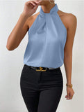 Women's Clothing 2025 Summer New Color Clove Hanging Neck Sleeveless Vest Ribbon Simulation Silk Top