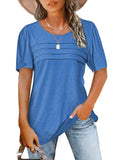 2025 Women's Summer Round-Neck Short-Sleeved Chest Tuck Line Folded Blouse T-Shirt