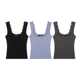 Lace Trims With A Bow Trim With Elastic Vest 2025 Summer U-Neck Sleeveless Short Top Woman