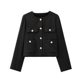 Women's Solid Color Coat 2025 Spring Commuter Leisure Buckle Dress Short Long-Sleeved Round-Neck Suit