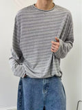 Men's Autumn New Lazy Ins Literature And Art Simple Loose Haired Round-Neck Striped Long-Sleeved T-Shirt Popular Temperament