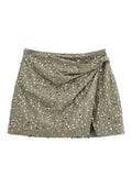 Ins2025 New Fashion Temperament Women's Army Green Beads Irregular Skirts