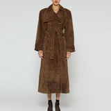 Explosion 2025 Autumn And Winter Women's Brown Ion Belt With Long Coat Retro Temperament Elegant
