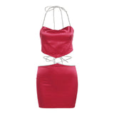 Spring 2025 Women's New Hanging Neck-Deck Small Waist Sexy Hip Skirt Suit