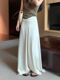 High-Grade Acetic Acid Solid Silk Silk Slipping Fascination Leisure Broad Leg Trousers 2025 Summer New High-Waisted Trousers