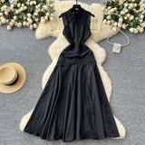 French High-End Squeal Lace Splicing Sleeveless Waist Dress Women's Summer Thin Temperament Elegant Long Dress