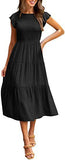 2025 Summer Hot Women's Clothing New To Take Flying Sleeves Pure Color Folding Short-Sleeved Dress Women