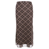 2025 Autumn New Women's College Style Retro Print Repair Height Waist Open Skirt