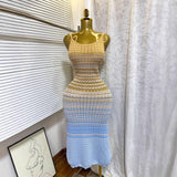 Hanging Knitted Dress Woman 2025 Summer Korean Chic Retro Gradient Wavy Dress