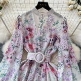 Super Fair Seaside Vacation V-Neck Broken Flower Dress Women's Summer New Ties With Big Tenders And Fairy Dresses