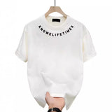Cute Cotton Without Gender Short-Sleeved T-Shirt Men's Casual Half-Sleeved Neck Print Round Collar Top