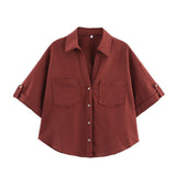 2025 Spring And Summer New Women's Fashion Casual Collar Striped Wide-Sleeved Shirt