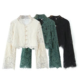 Spring 2025 New Women's Fashion Simple Collar Long-Sleeved Lace Shirt Top
