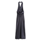 Women's Clothing 2025 Summer New Temperament Hanging Neck Collar Silk Texture Repairing Flute Dress