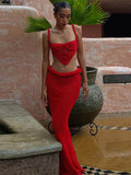 Summer 2025 Women's Explosive Sexy Knitted Short Sling Tape Open Umbilly Skirt Set