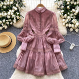 French Court Lantern Sleeve Dress Girl Spring Hook Flower Embroidery Design Famous Light Luxury Royal Sister Temperament Dress