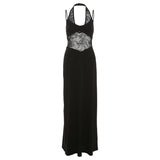 Fashion 2025 Summer New Women's Style Sexy Lace Hollow Splicing Long Sleeveless Dress Woman