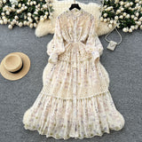 Court Style Niche High-Grade Lace To Receive Waist Dress Women's Thin Print Embroidered Fairy Dress