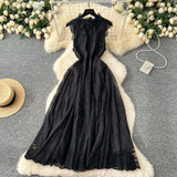 French Retro Romantic Atmosphere Feel Sleeveless Dress Women's Lace Mesh Design Super Fairy Temperament Long Dress