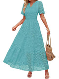 2025 Women's V-Neck A-Shaped Hollow Lace Cake Dress