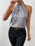Women's Clothing 2025 Summer New Color Clove Hanging Neck Sleeveless Vest Ribbon Simulation Silk Top