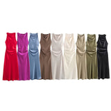 Spring 2025 New Fashion Round-Neck Sleeveless Black Silk-Sense Tidling Dress Woman