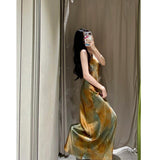 Very Long French Retro Oil Painting Wind-Daughted Sling Skirt Dress Dress Dress Dress Woman