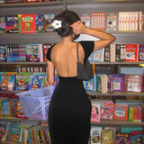 2025 Autumn Fashion Trend Women's New Short-Sleeved Round Collar Body And Hip-Back Dress