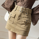 Curry Denim Short Skirt Women Spring And Summer Retro Temperament A-Word Skirt High Waist Slim Slim Skinny Ass Skirt Skirt