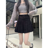 Short Skirt Women Spring And Autumn Wick Velvet Skirt Brown Large Size Fat Mm High-Waist College Windy Skirt Thin