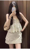 24 Spring And Summer New Embroidery Fine Sling + High-Waist Embroidery Shorts
