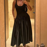 Black Spliced Vest Dress Woman 2025 New Hottie Sleeveless A-Word Swing Dress