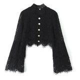 Spring 2025 New Women's Fashion Simple Collar Long-Sleeved Lace Shirt Top