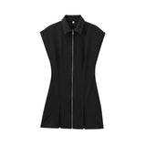 Clip Zipper Wide-Fold Short Dress 2025 Summer Temperament Casual Sleeveless A-Word Miniskirt